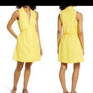 Eliza J Bright Yellow Cotton Paperbag Waist Collared Button Up Dress Size 6